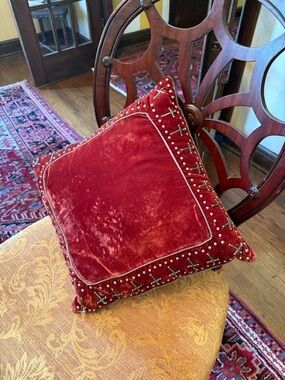 Double D Designs Velvet Pillow in Wine Red with Label